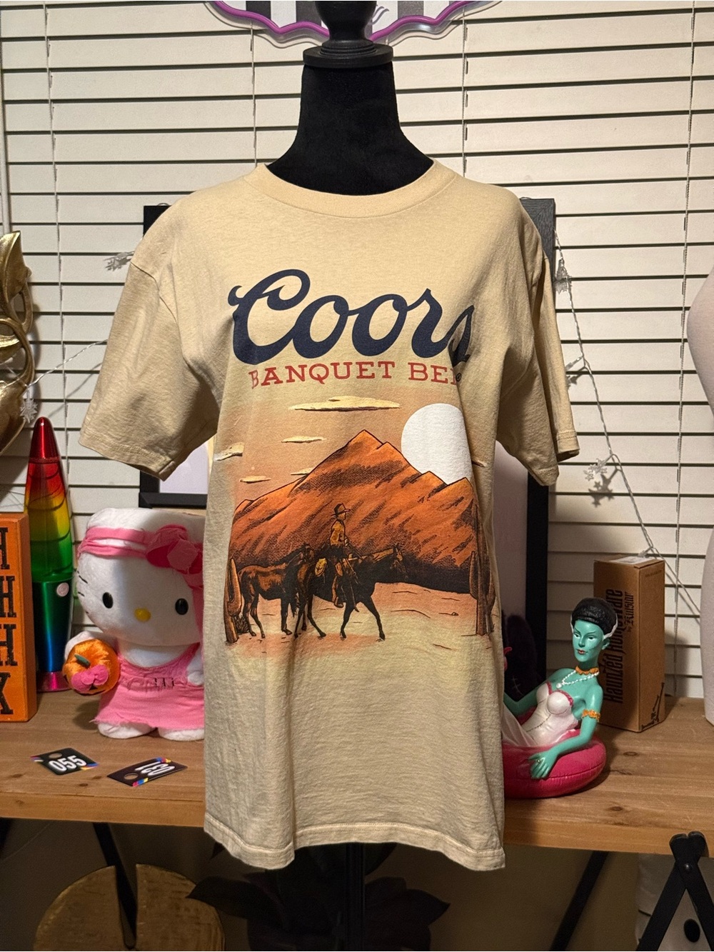 Coors Banquet Beer Graphic Short Sleeve Tee - Tan with Orange Print